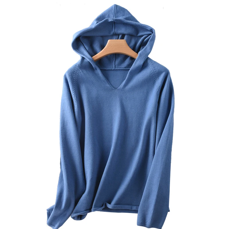 2018 Autumn Women Pullover Sweater With A Hood Korean Fashion Long Sleeve Knitted Sweaters Winter Jumper Female Blue | Женская одежда