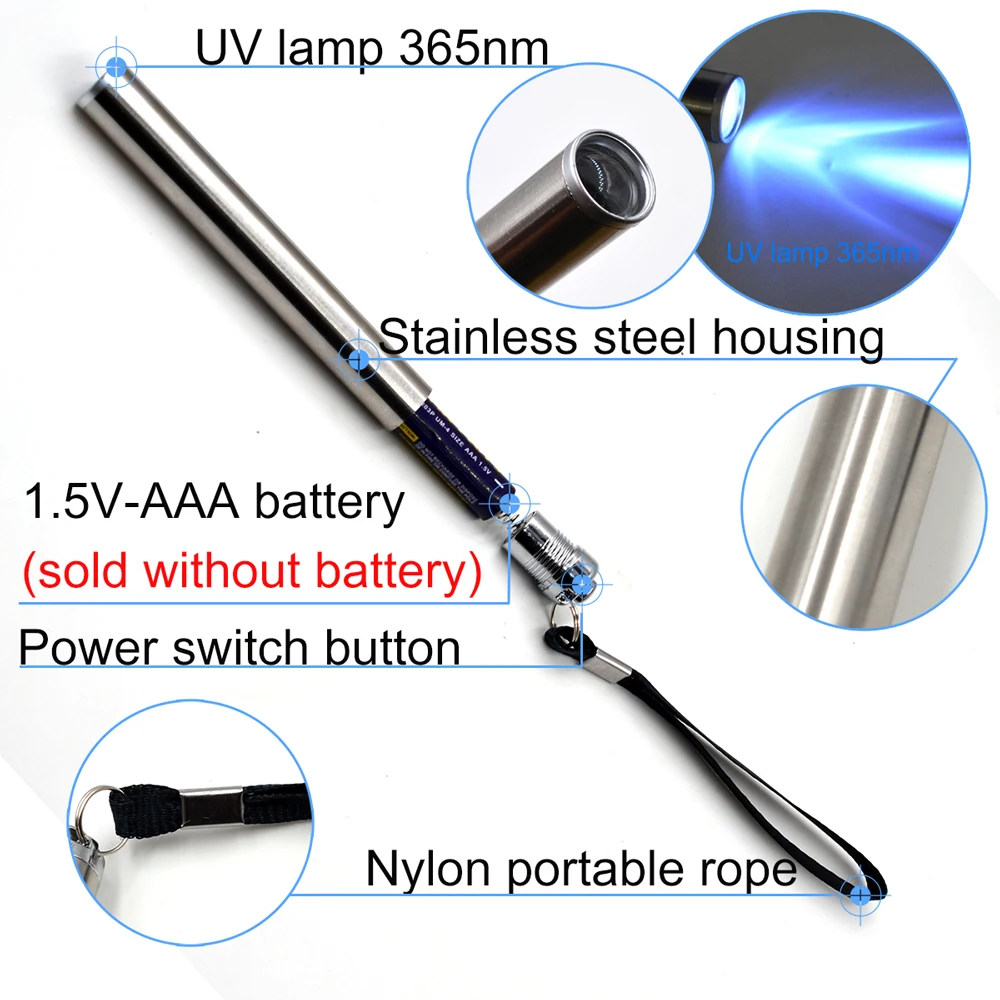 MNFT 1 шт. Светодиодный УФ-фонарик 365nm мини из нержавеющей стали Портативный УФ-клей для лечения фонарик для ловли нахлыстом DIY Инструменты