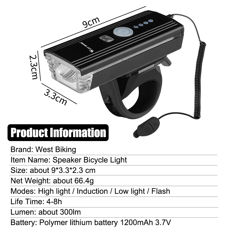 WEST BIKING велосипед светильник индукции спереди Светильник Велоспорт велосипед зарядка через usb Предупреждение вспышка светильник руль фонарь с колокольчиком головная лампа