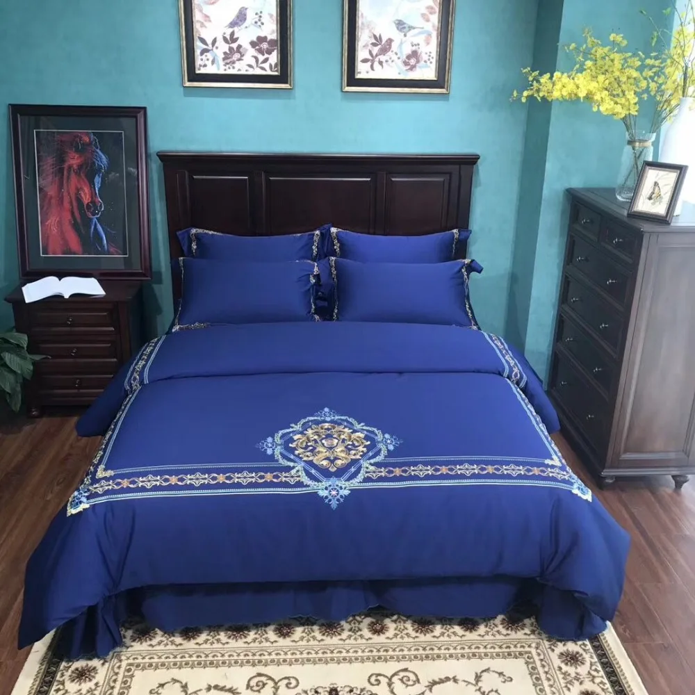 80S Egyptian cotton Luxury Embroidery Wedding Bedding Set 4pcs Queen