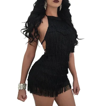 

Newest Fashion Tassel Night Out Party Dress Women 2018 Sexy Sleeveless Lace Up Backless Bodycon Mini Dresses Vestidos Wholesale