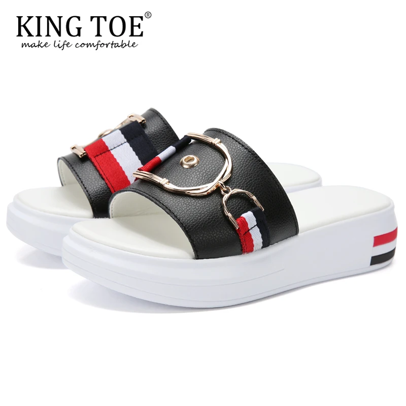 KINGTOE/женские модные шлепанцы женская обувь из натуральной кожи белые туфли