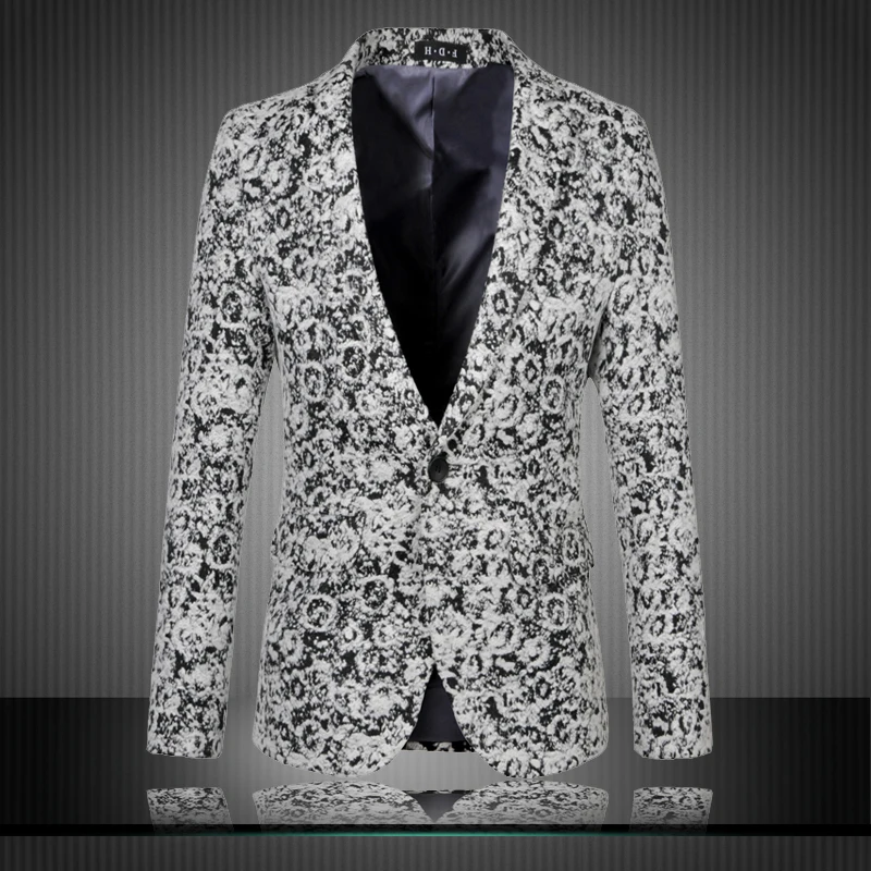 2015 New Arrival Fashion Floral Jacquard Woolen Blazer Men Slim Fit Plus Size 6xl Blazer Masculino