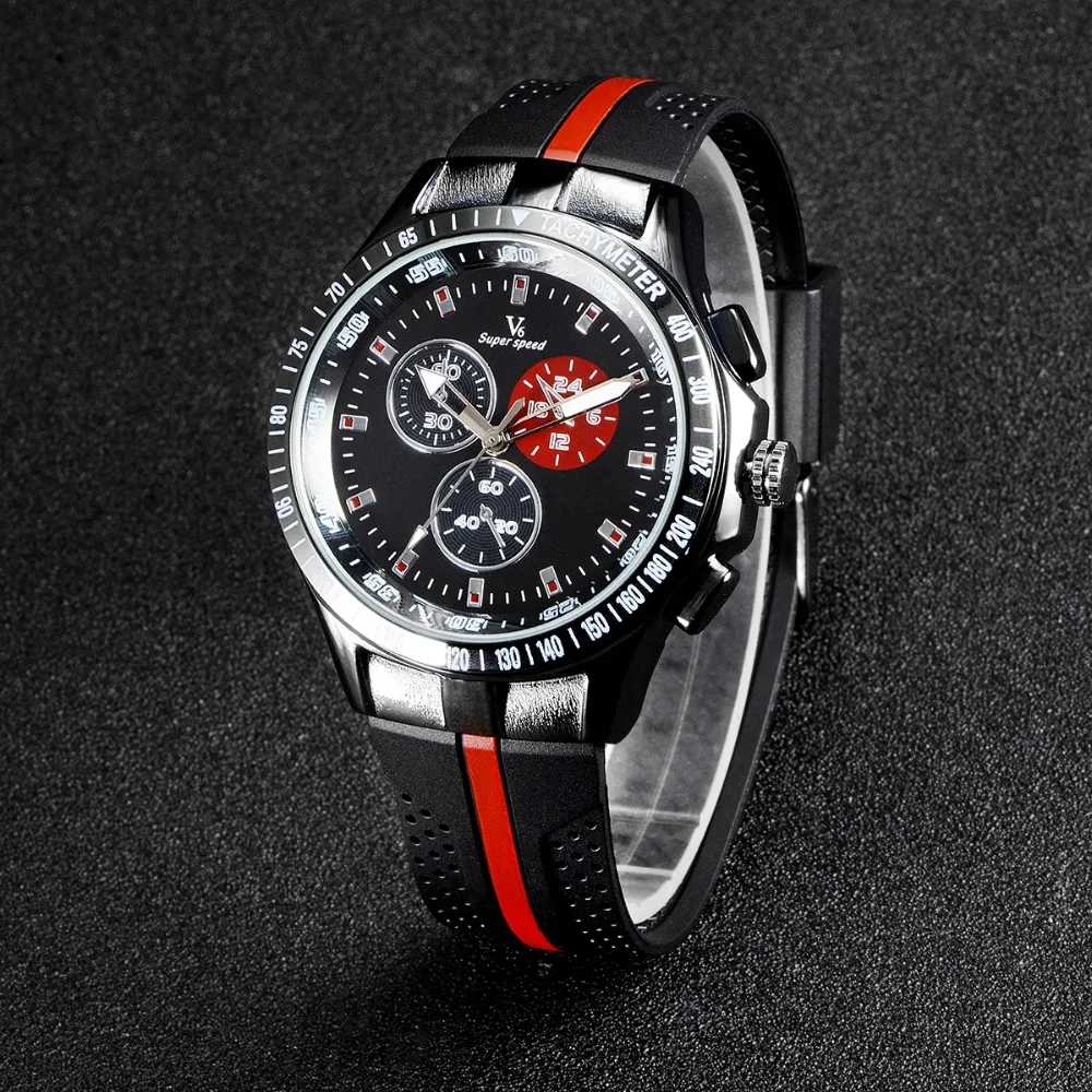 

Vogue Fashion V6 Luxury Men watch Cool Tire silicone band Black Clock Analog Military Man sport Casual Wristwatch reloj Gift