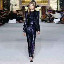 Новинка, модная женская куртка с длинными рукавами и пайетками, костюм из 2 предметов, повседневная куртка, короткий праздничный костюм с v-образным вырезом и поясом