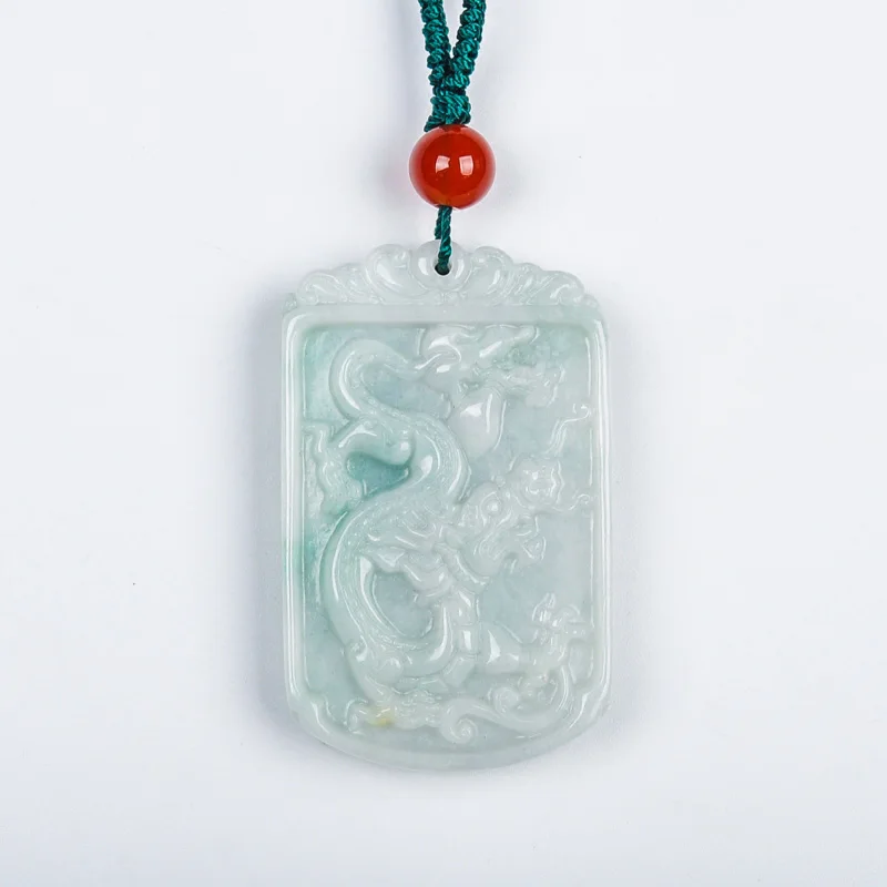 

Wholesale Chinese hand carved Myanmar Emerald Dragon pendant Lucky Amulet couple fanggu long jade necklace fine jewelry