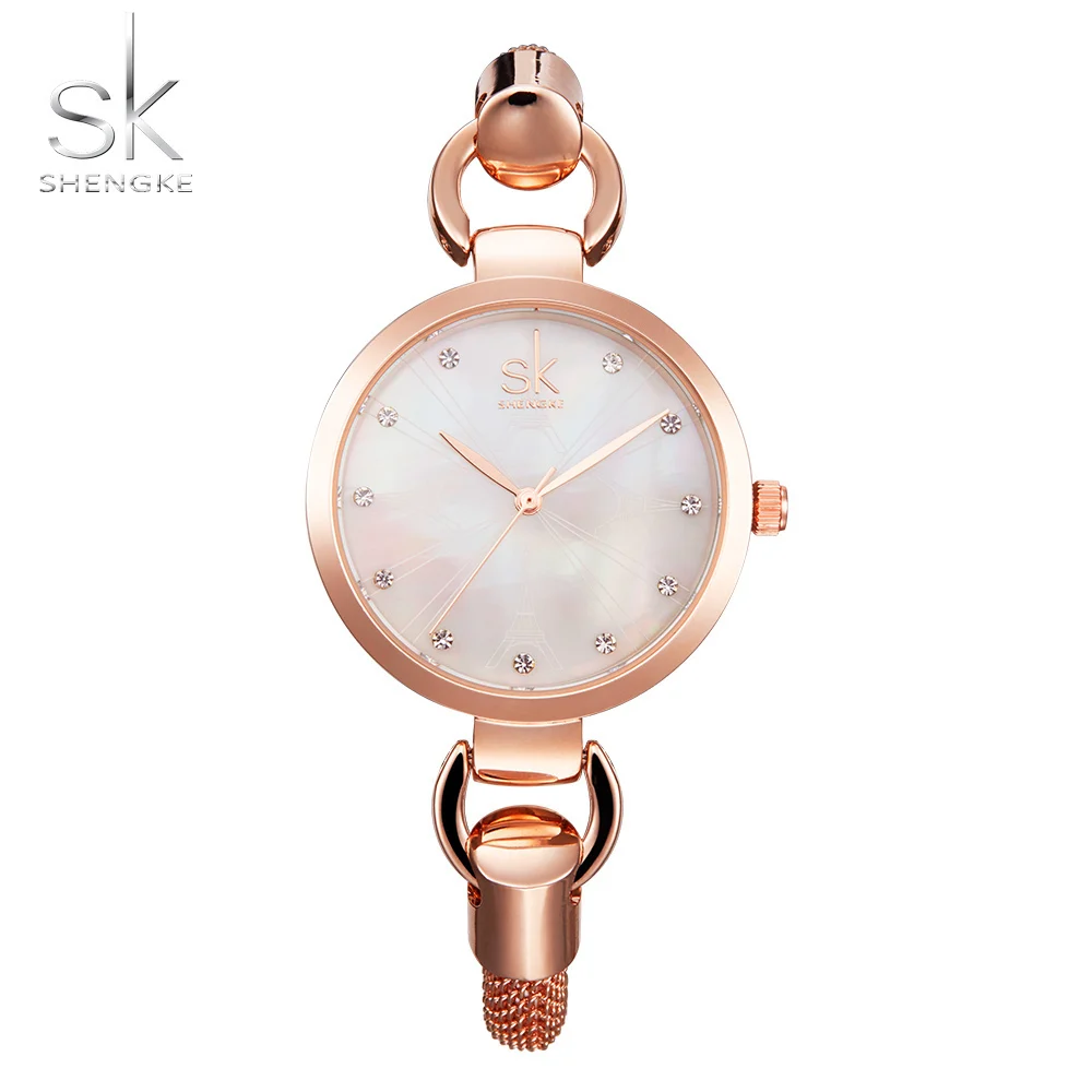 

SK New fashion women wristwatches elegant rose gold diamonds girl's clock hollow out Stainless Steel strap Quartz watch