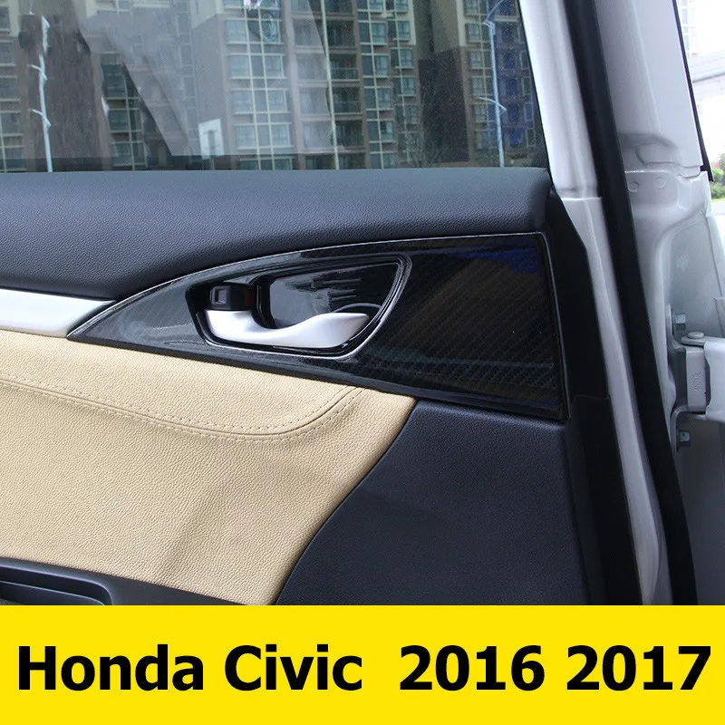 

Carbon fiber Car Inner Door Handle Bowl Covers Sticker Trim Interior Decoration For Honda Civic 10th 2016 2017 2018 Accessories