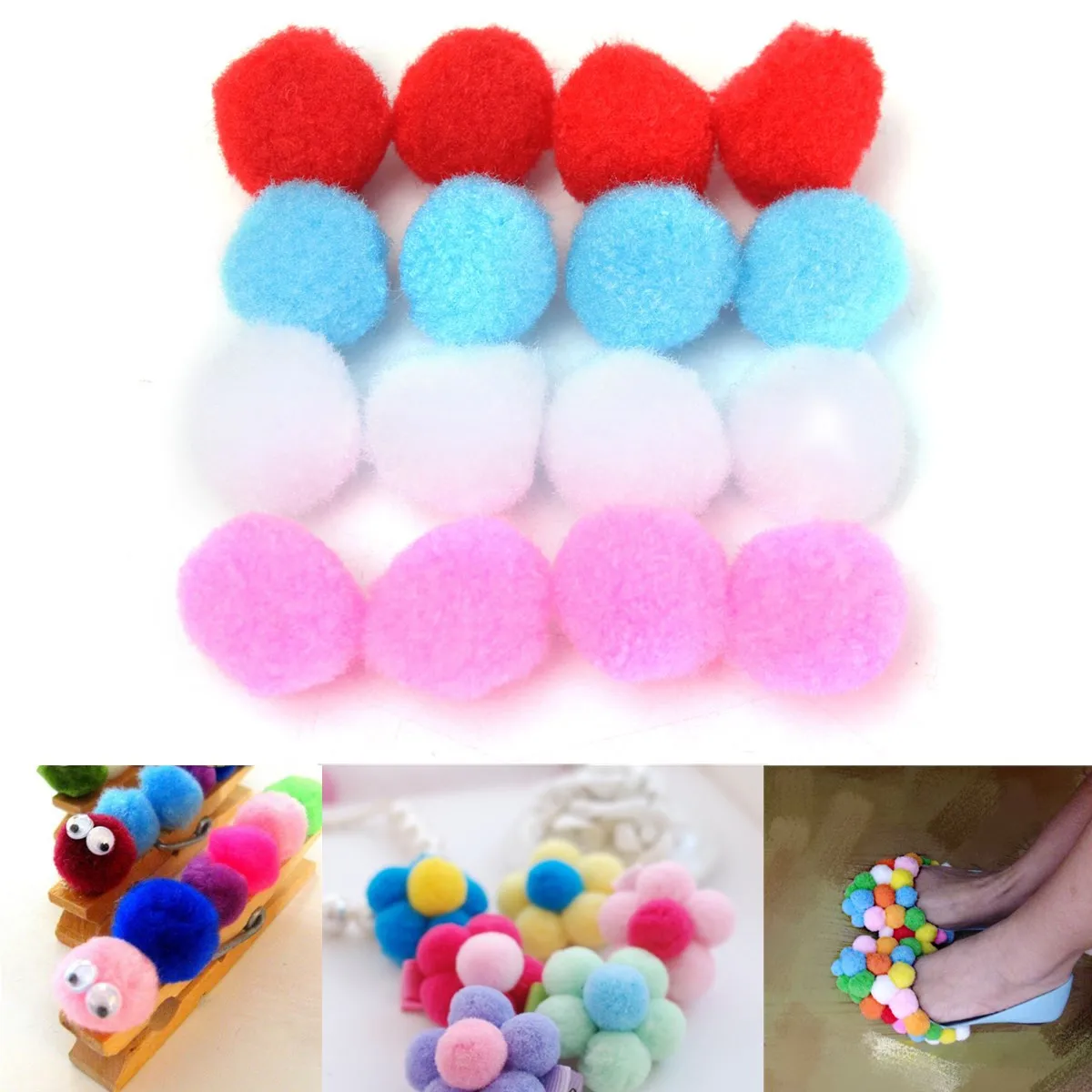 50pcs 2cm Round Fluffy Pom Poms Fur Balls Pompom DIY Crafts Home