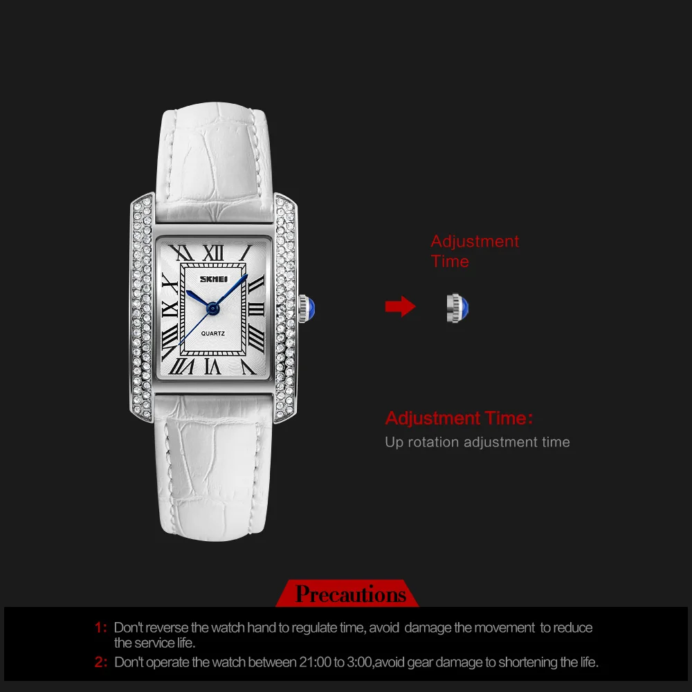 Women's Elegant Leather Band Rhinestone Dial Wristwatch-3