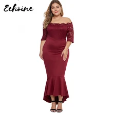 Echoine Off Shoulder Scalloped Neckline Lace Bodice Plus Size Dress Women Summer Party Night Club Mermaid Dresses XL 2XL 5XL Echoine Off Shoulder Scalloped Neckline Lace Bodice Plus Size Dress Women Summer Party Night Club Mermaid Dresses XL 2XL 5XL