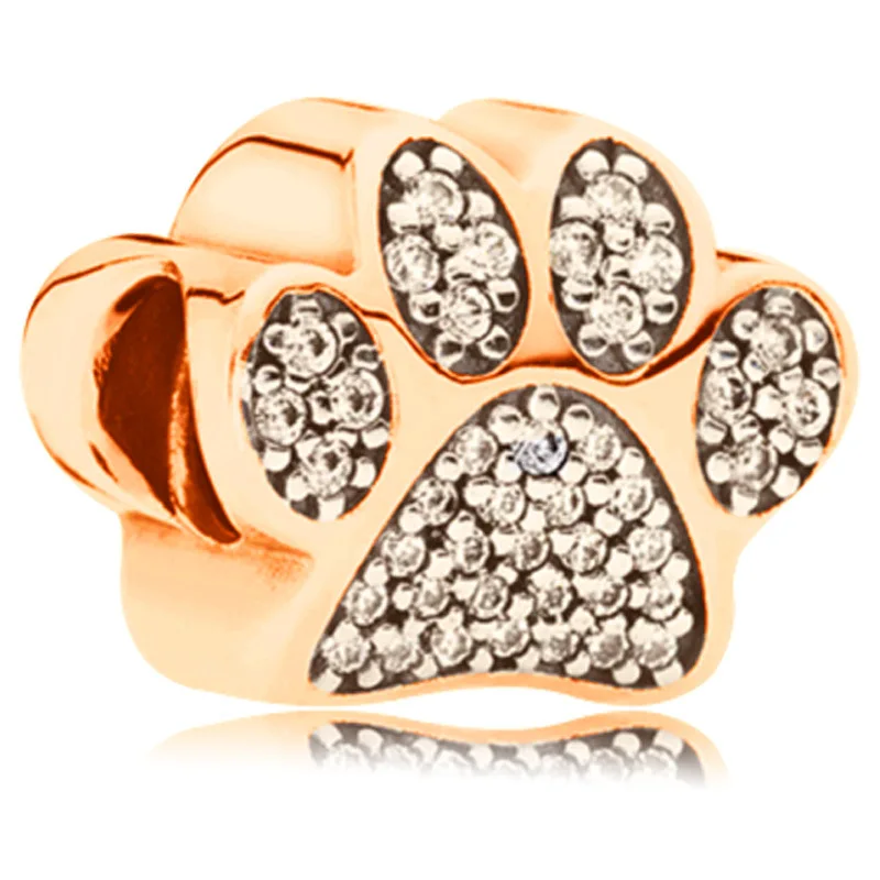 silver color 1pc rose gold dog paw bead charms Fits European  Charm Bracelets A548 