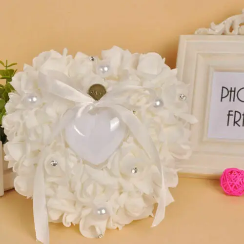 Heart-shape Rose Flowers Ring Box Ring Bearer Pillow Cushion Holder 1Pcs heart shape pillow
