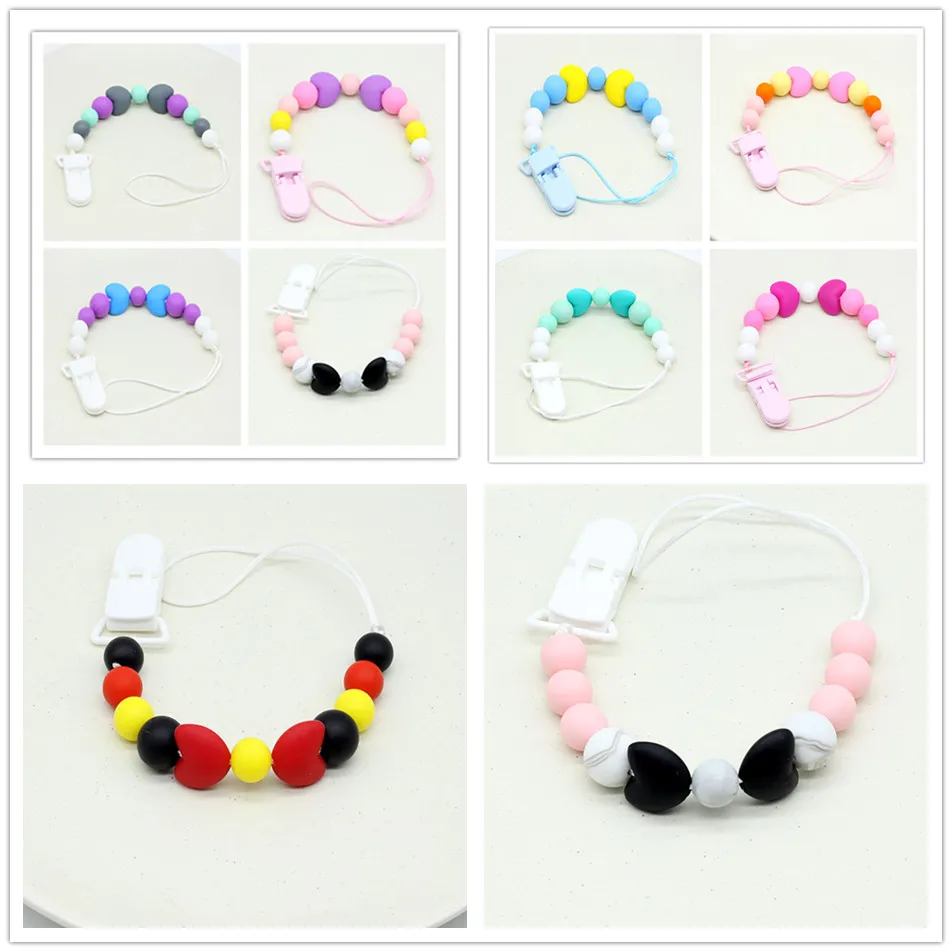 happy baby Silicone Pacifier Clip Dummy Clip Holder Pacifier Clips Love Heart Soother Chains baby Teething Toy