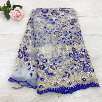 

African lace fabric Latest tulle lace High quality embroidery swiss voile lace with beads TL1023