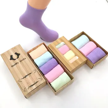 

1 box 7 pairs of ladies massage cotton bottom solid color tube gift boxed women's socks gift box gift pink socks harajuku cute