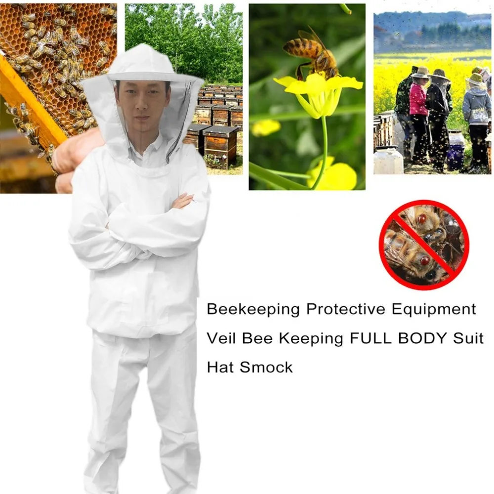 Beekeeping Protective Equipment Veil Bee Keeping FULL BODY Suit Hat Smock S-XXL White Cotton Beekeeping Jacket Utility & Safety beekeeper beekeeping protective veil suit smock bee hat gloves full body set new safety clothing