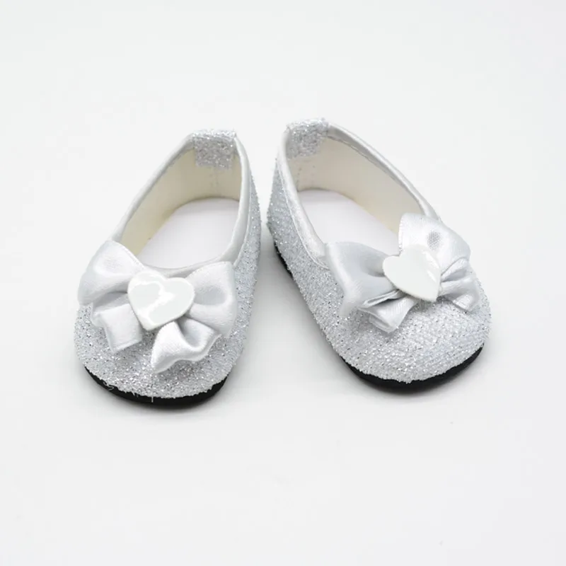 Silver Glitter Bow Shoes made for 18/" American Girl Doll Clothes