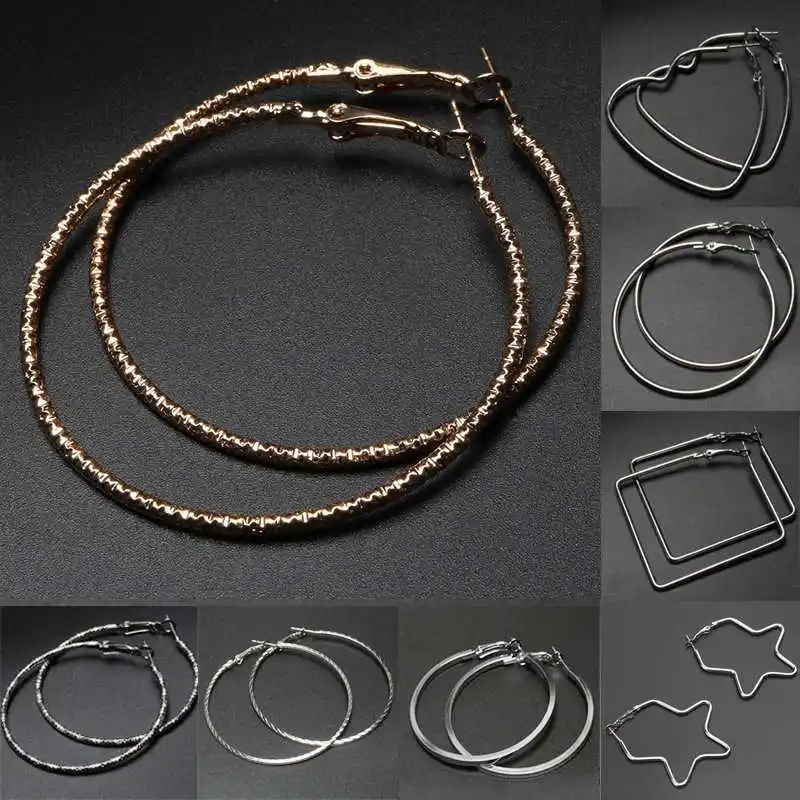 

Heart Round Hoop Earrings 50MM for Women Fashion Retro Shining Jewelry Exquisite Accessories Silver Big Earrings Girlfriend Gift