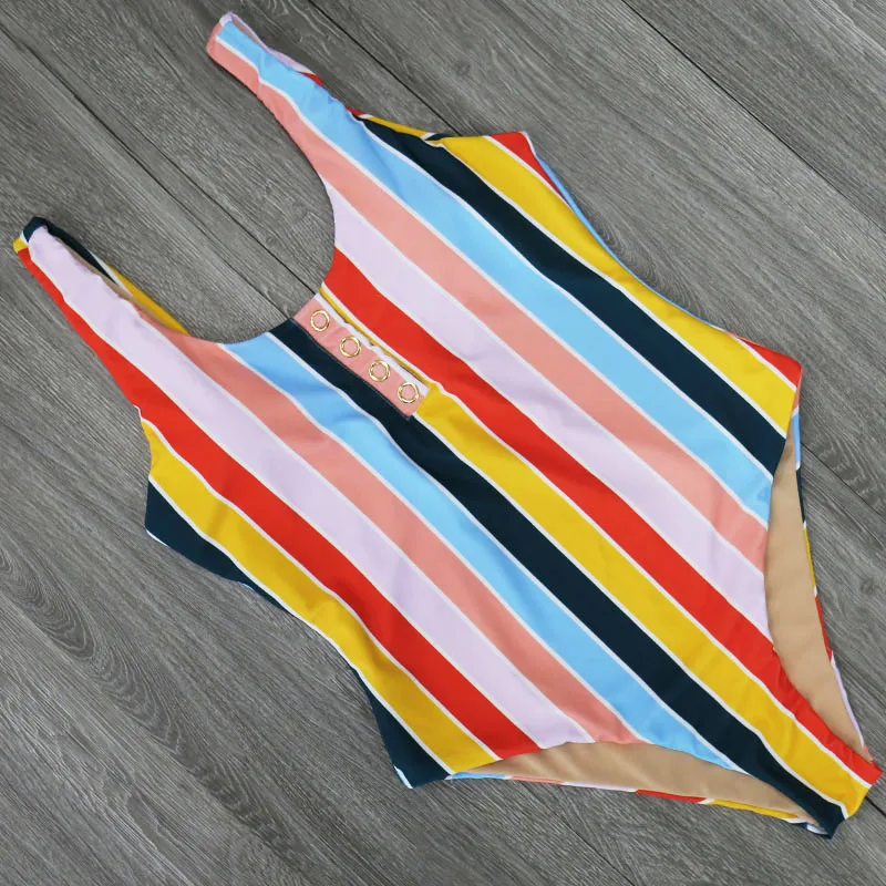 2019 Striped Swimwear One Piece Swimsuit Women Backless Monokini Swimsuit Sport Bodysuit Beach Bathing Suit Swim Red White