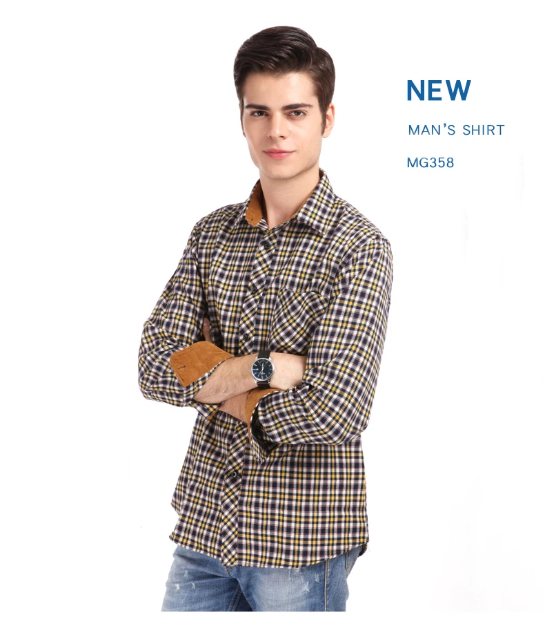 GREVOL, новая модная мужская классическая клетчатая брендовая рубашка с квадратным воротником, умная Повседневная рубашка с длинным рукавом, удобная ворсистая рубашка