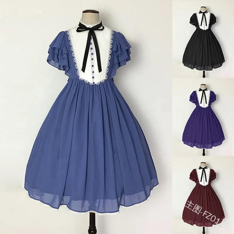 

sweet lolita dress preppy style retro palace stand lace bowknot victorian dress kawaii girl gothic dress princess cos loli op