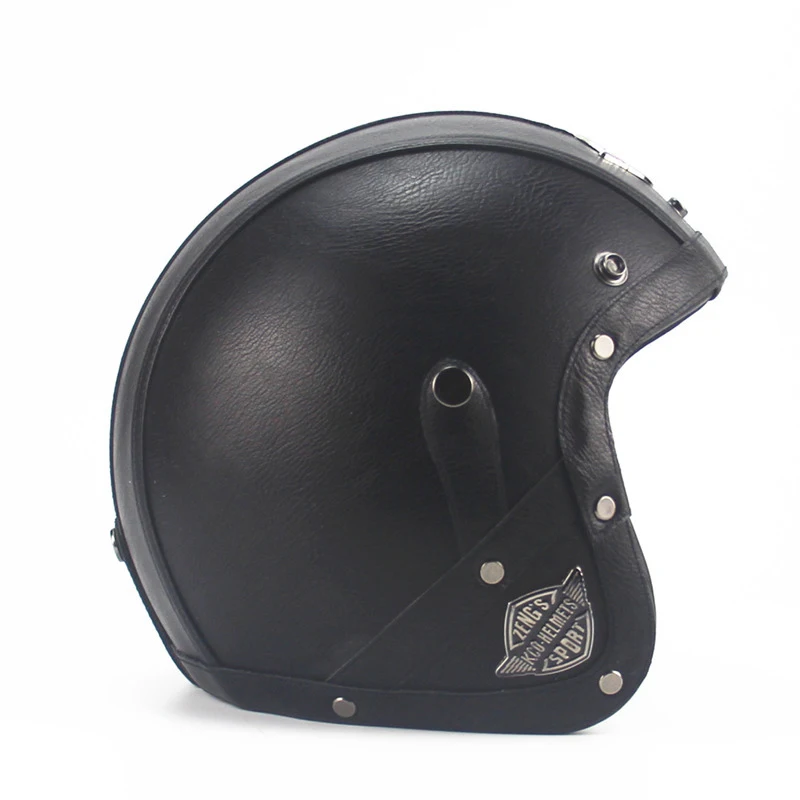 Vintage Leather Motorcycle Open Face Half Helmet 3/4 black cool and high quality black