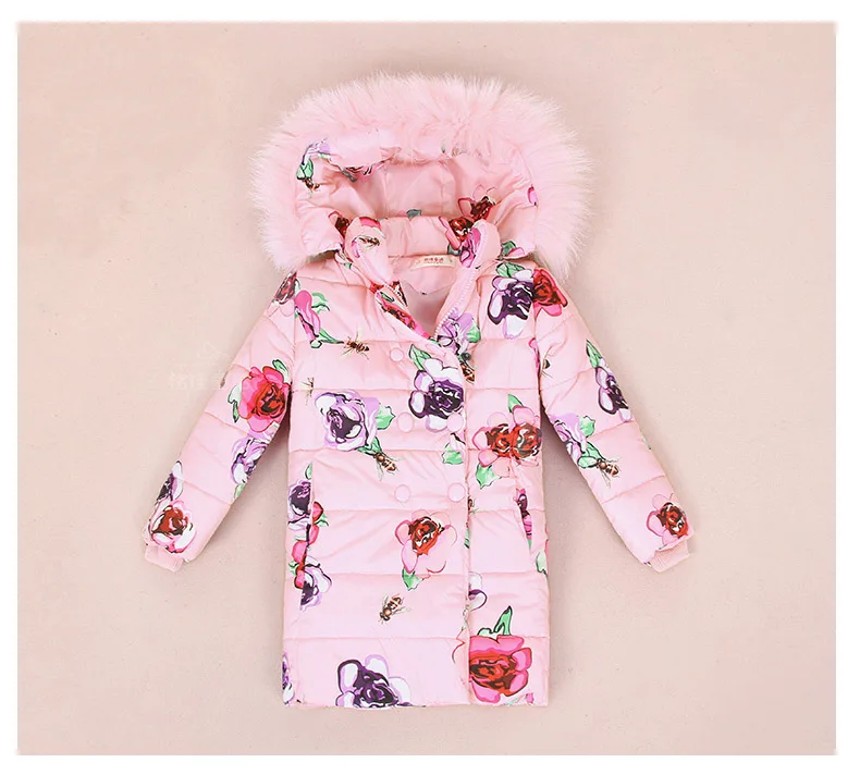 Г. Хлопковая стеганая куртка для девочек осенне-зимнее Детское пальто с капюшоном утепленные пуховые парки для маленьких детей топы с цветочным принтом