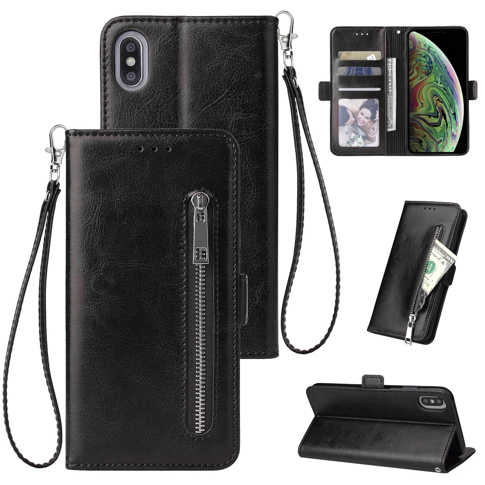 

Luxury Leather Case For iPhone X XR XS Max 8 7 6 6S Plus Flip Phone Case Zipper Soft Card Wallet Cover For iPhone 8 7 Plus Cases