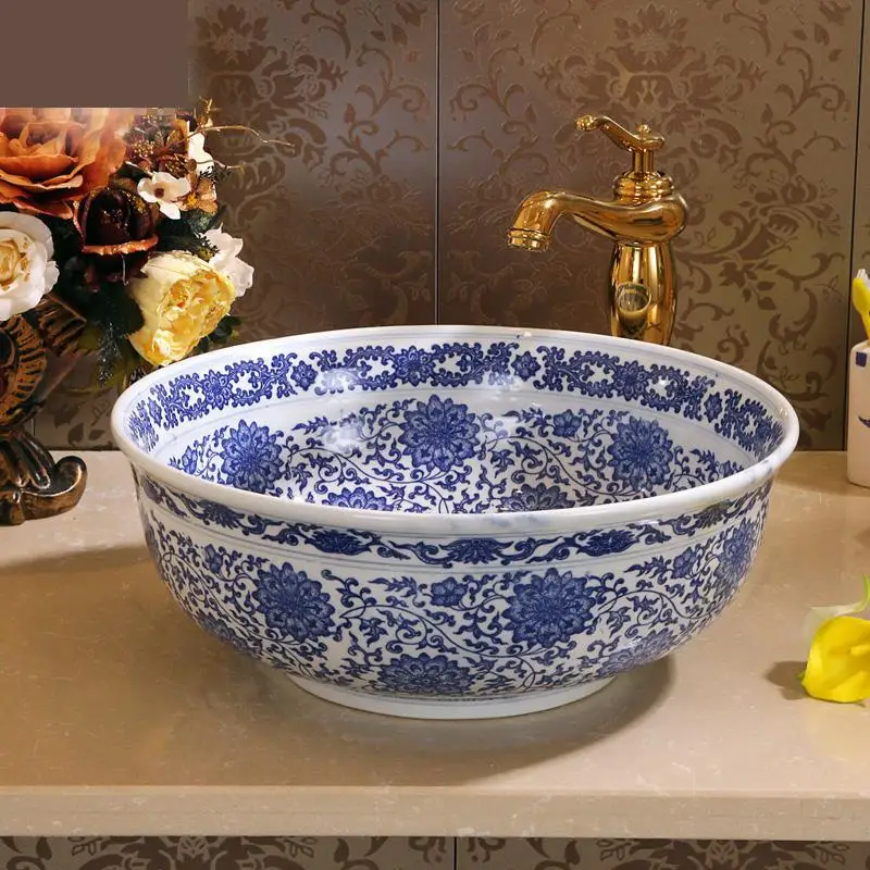 Us 228 8 Artistic Basin Blue And White Porcelain Terrace Basin Balcony Washbasin Chinese Antique Home Ceramic Wash Basin Bathroom Sink In Bathroom