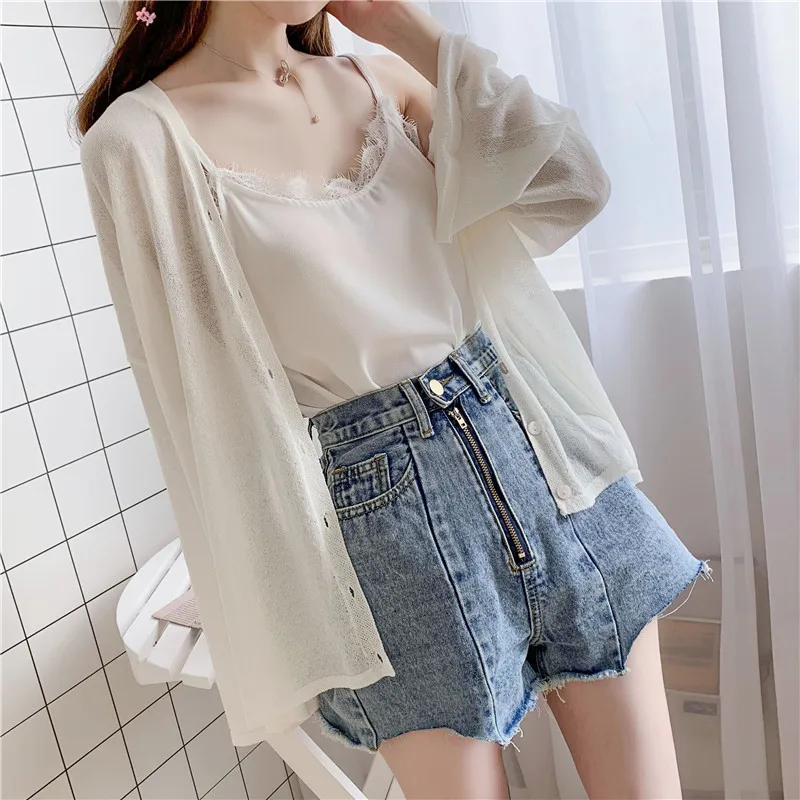 

Summer Ice Silk Thin Knit Cardigan Women Short Paragraph Loose Very Fairy Student Sun Protection Clothing Air Conditioning Shirt