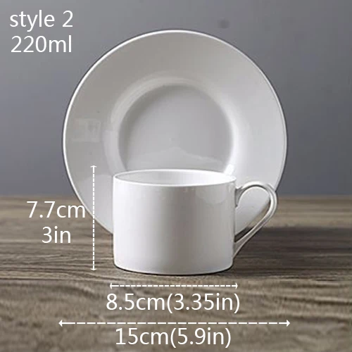 Белый фарфоровый набор кофейных чашек с блюдцем кофейная чайная чашка кофейная кружка и блюдце - Цвет: 2-300ml-1pc