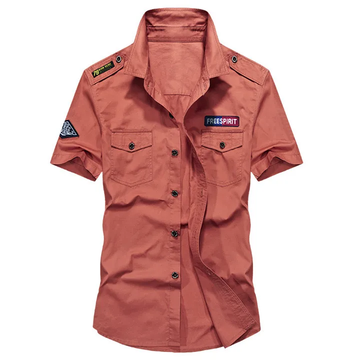 Новое поступление мужская одежда Tace& Shark брендовая Повседневная рубашка мужская хлопковая Летняя мужская рубашка Стиль милитари - Цвет: Red