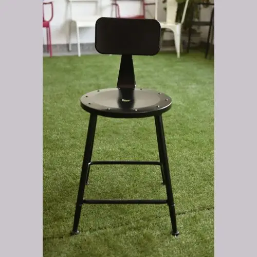 Industrial Chic Metal Round Seat Adjustable Height Bar Stool with Curve Backrest