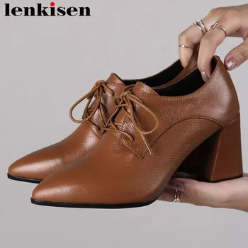 

Lenkisen handmade genuine leather high heels high quality shallow pumps British style office lady party runway model shoes L58