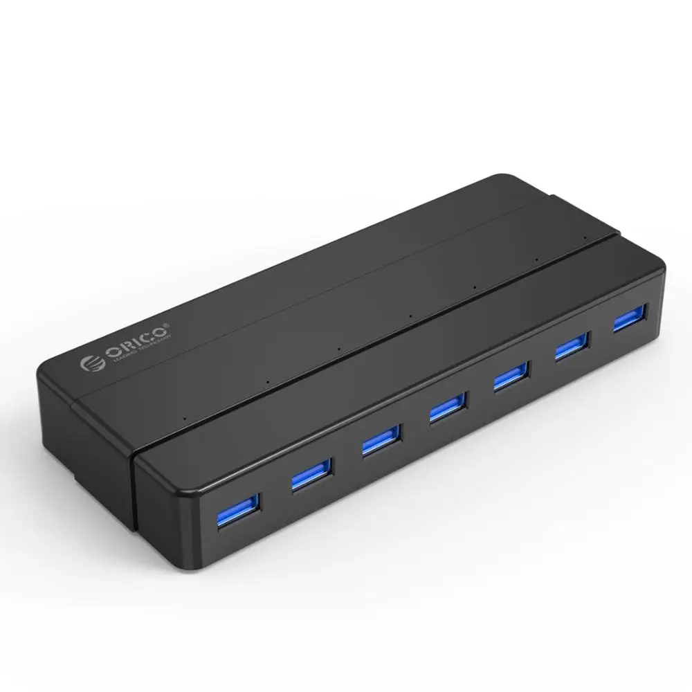 7 портов USB3.0 концентратор для настольного компьютера с 12V2. 5A адаптер питания USB 3,0 концентратор, H7928-U3-V1 - Цвет: Черный