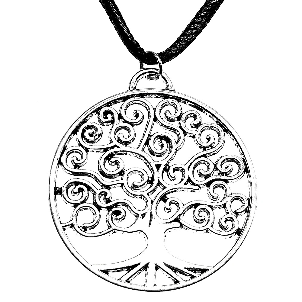 47x42 мм Круглый ожерелье из дерева кулон для женщин кожа цепи цепочки и ожерелья античное серебро Цвет