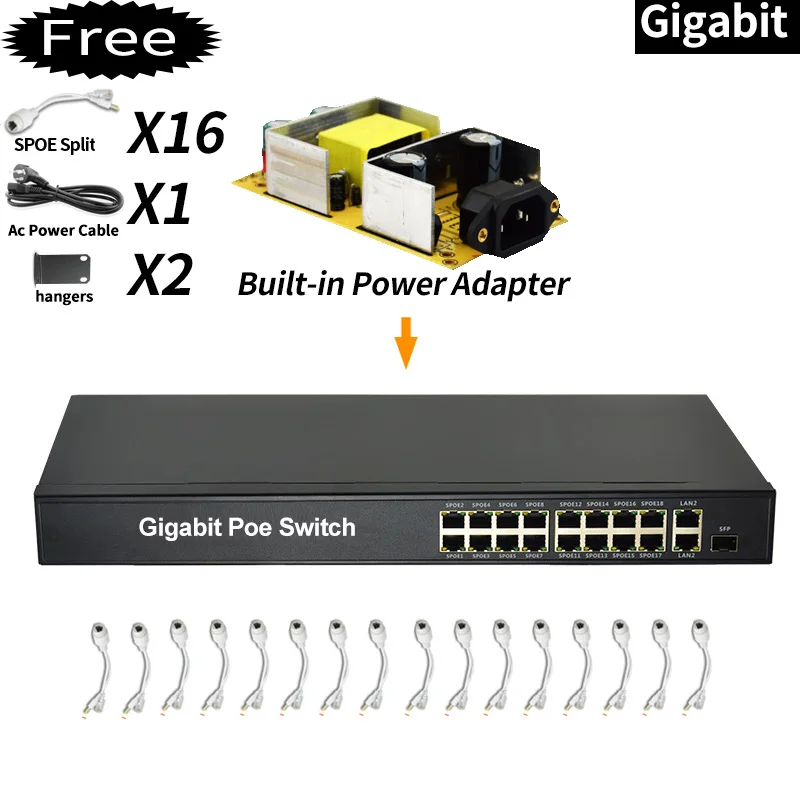 

SSC 16 port PoE Switch Power over Ethernet switch professional for mining and IP Cameras/ Wireless AP network system