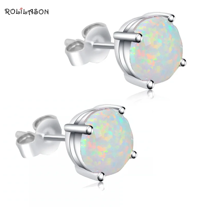 Опт и розница простой стиль Белый Огненный опал 925 пробы серебряные штампованные серьги-гвоздики модные ювелирные изделия опал ювелирные изделия OE118