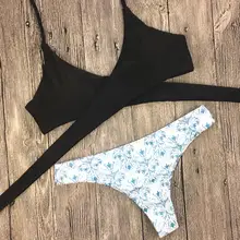 Бикини 1 комплект Женский Сексуальный Бандаж отличное качество печати бюстгальтер пляжный Холтер открытая спина винтажное бикини купальники женские купальники