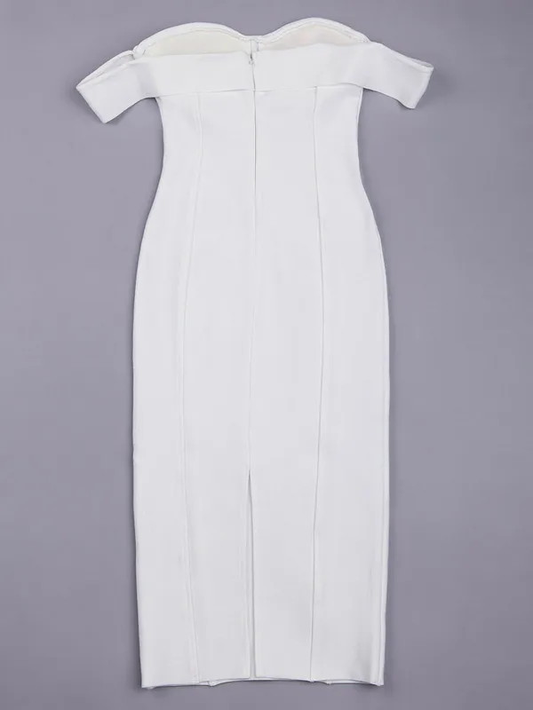 Женское осеннее модное элегантное платье с открытыми плечами из вискозы белое Бандажное платье длиной до колена HL