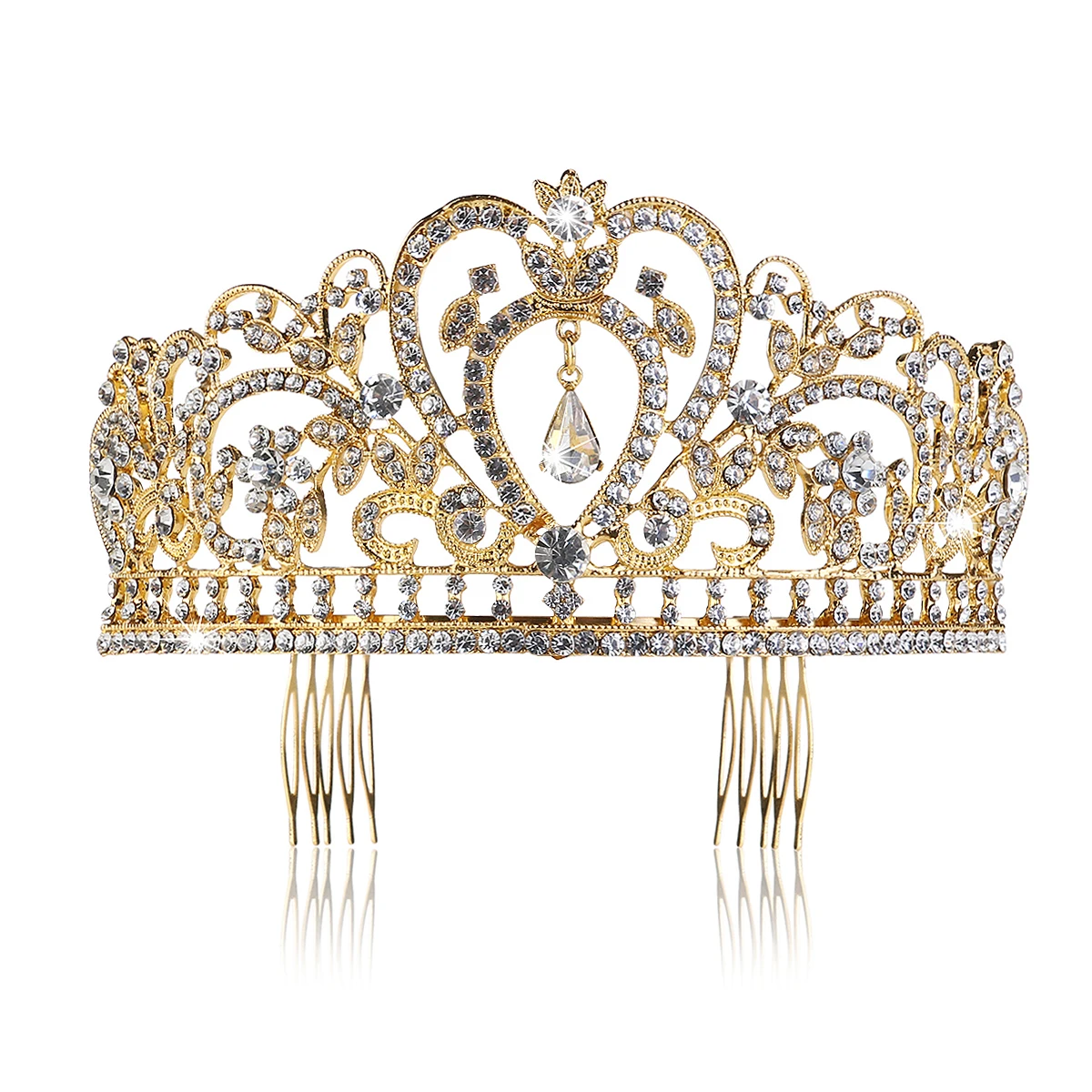 Fashion Gold Wedding Tiara with Comb Rhinestones Crystal Bridal