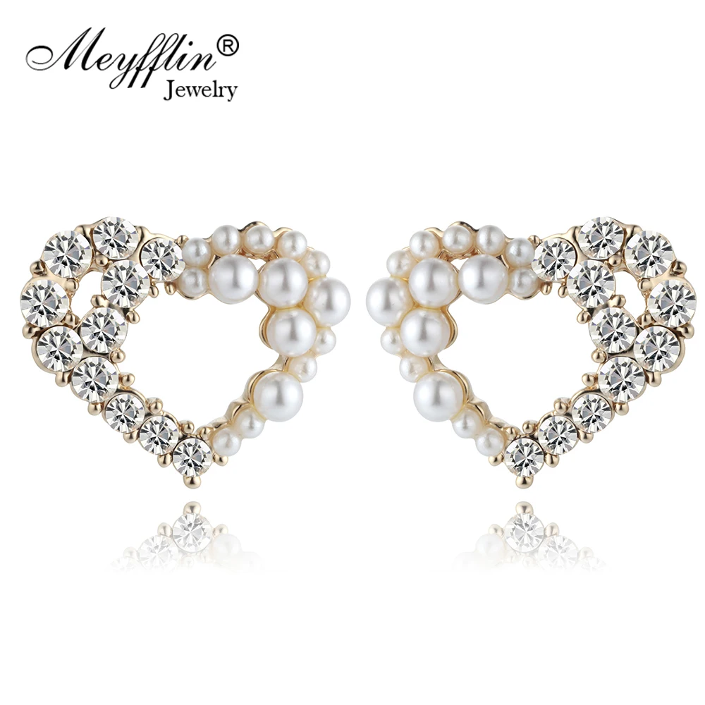 Boucle d'oreille модные золотые серьги-гвоздики с кристаллами для Для женщин подражали Ювелирные изделия из жемчуга в форме сердца серьги "любовь" Brincos Bijoux(украшения своими руками