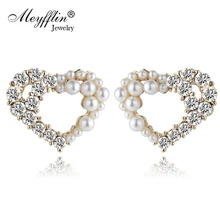 Boucle d'oreille модные золотые серьги-гвоздики с кристаллами для Для женщин подражали Ювелирные изделия из жемчуга в форме сердца серьги "любовь" Brincos Bijoux(украшения своими руками