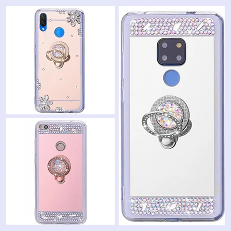 

For Huawei P20 lite Mate 20 10 Pro P9 + 8X Honor 8C 10 9 Lite Y5 Y6 2017 Y7 Prime 2018 P Smart 2019 Phone Case Mirror ring Cover