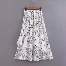 Klacwaya женские юбки с цепочкой и оборками летние женские шикарные плиссированные юбки средней длины бело-черная юбка в стиле бохо с высокой талией для девочек