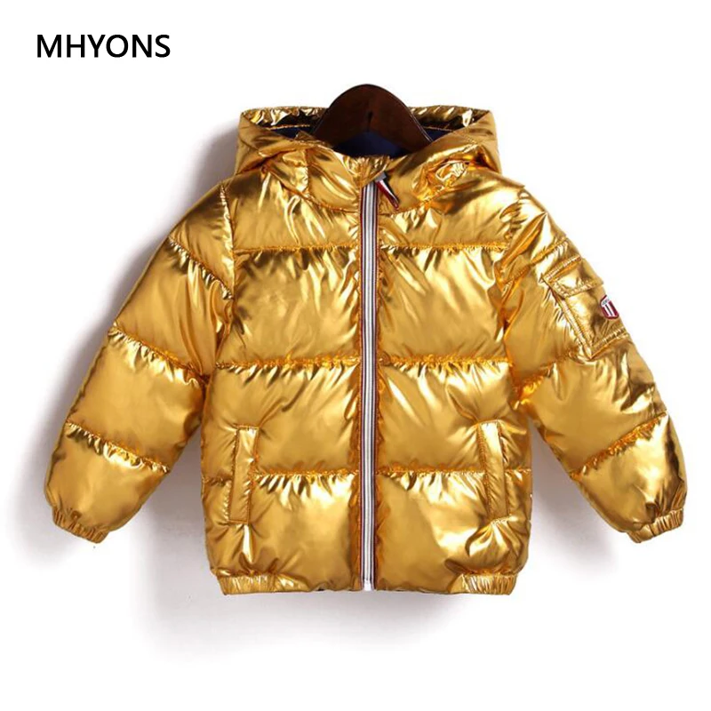 Детская куртка с капюшоном MHYONS теплая золотистого/серебристого цвета для