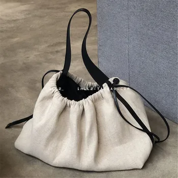 

patchwork color drawstring hemp canvas bag handbag single shoulder bag large capacity travelling women bags