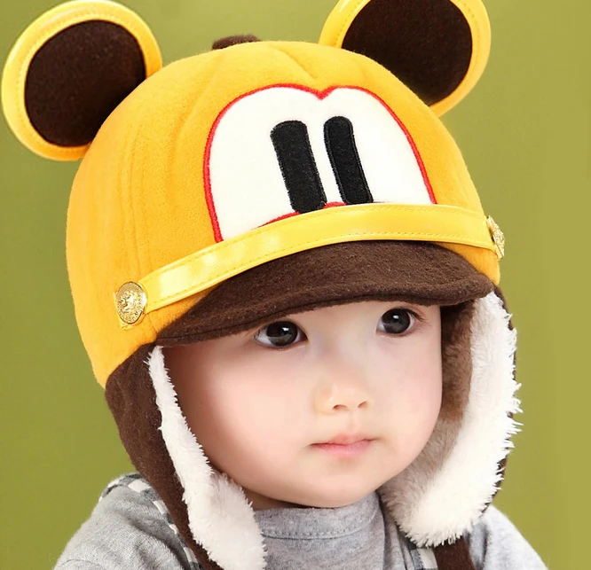 Lovely Mickey Hats Baby Caps Kids Aviator Hat Bomber Winter Cap