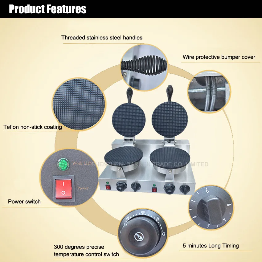 1 шт. Высококачественная электрическая антипригарная двойная плата для мороженого пекарь для Вафельных трубочек, 110 В или 220 В Устройство для приготовления Рожков 2600 Вт